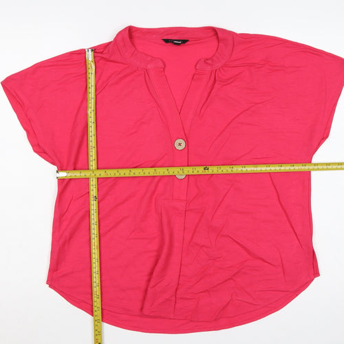 Cortefiel Women’s Pink UK 10 Cap Sleeve V-Neck Button Blouse
