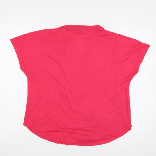 Cortefiel Women’s Pink UK 10 Cap Sleeve V-Neck Button Blouse