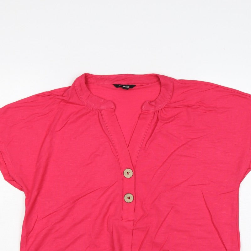 Cortefiel Women’s Pink UK 10 Cap Sleeve V-Neck Button Blouse