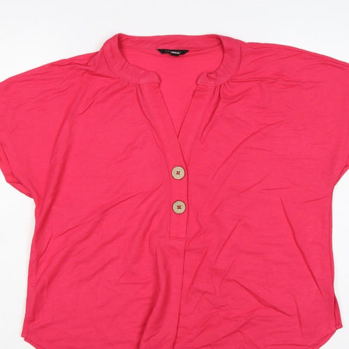 Cortefiel Women’s Pink UK 10 Cap Sleeve V-Neck Button Blouse