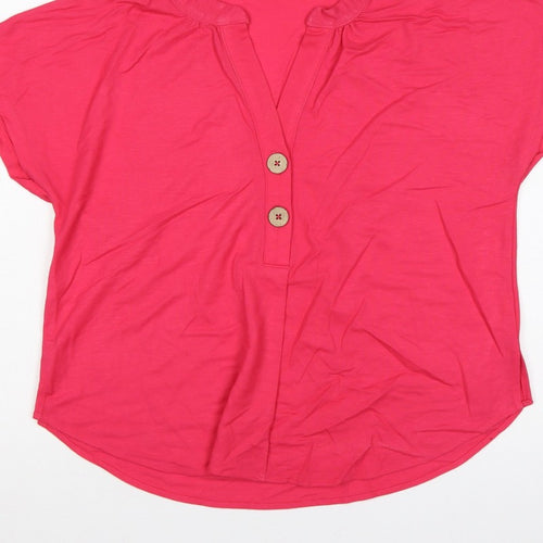 Cortefiel Women’s Pink UK 10 Cap Sleeve V-Neck Button Blouse