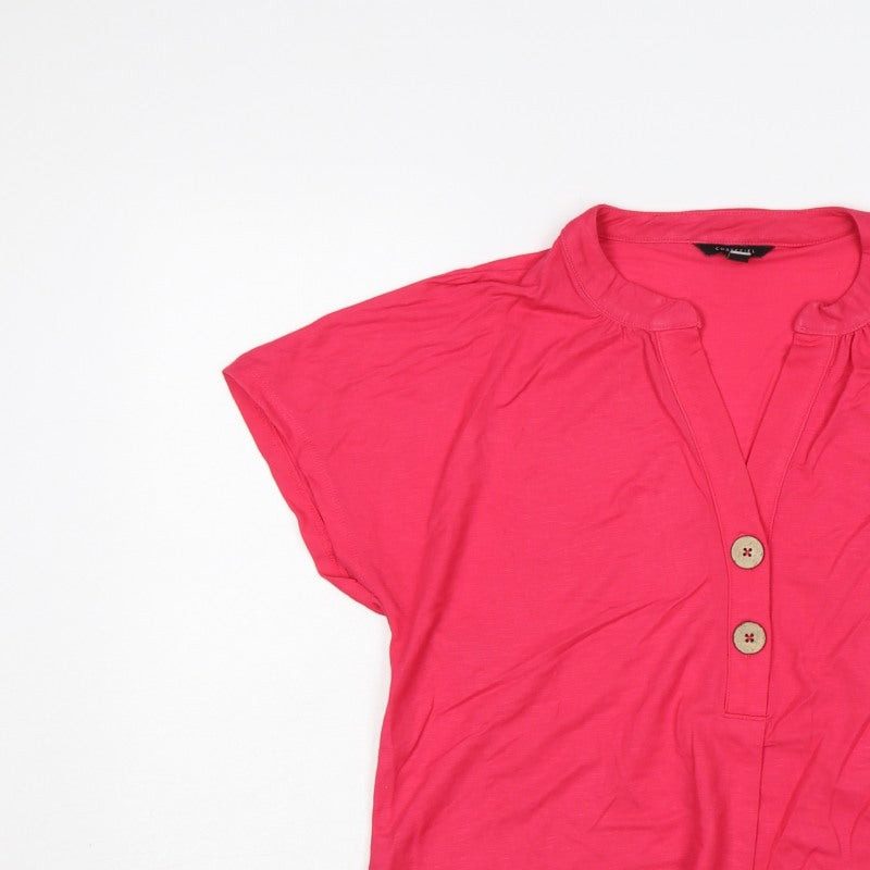 Cortefiel Women’s Pink UK 10 Cap Sleeve V-Neck Button Blouse