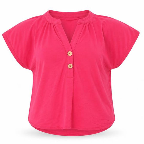 Cortefiel Women’s Pink UK 10 Cap Sleeve V-Neck Button Blouse