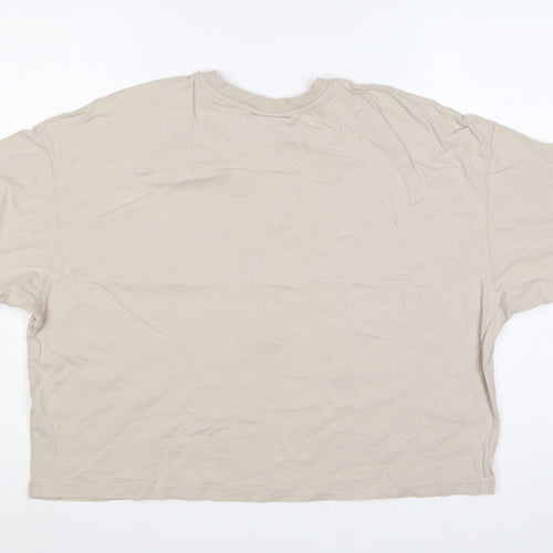 Bershka Women Beige M Cropped Corset Graphic Cotton T-Shirt