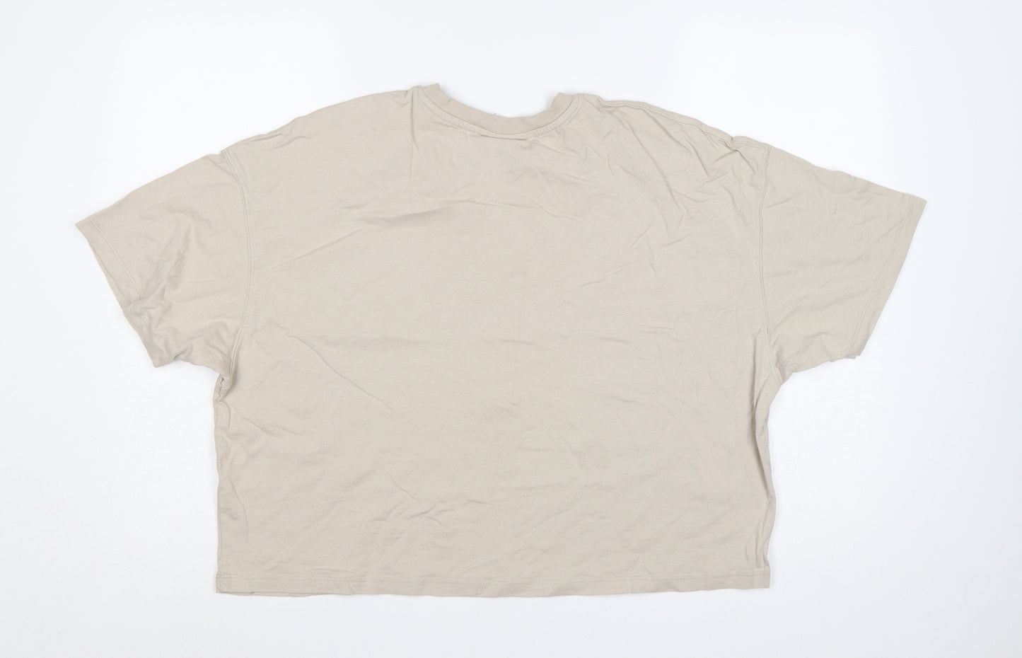 Bershka Women Beige M Cropped Corset Graphic Cotton T-Shirt