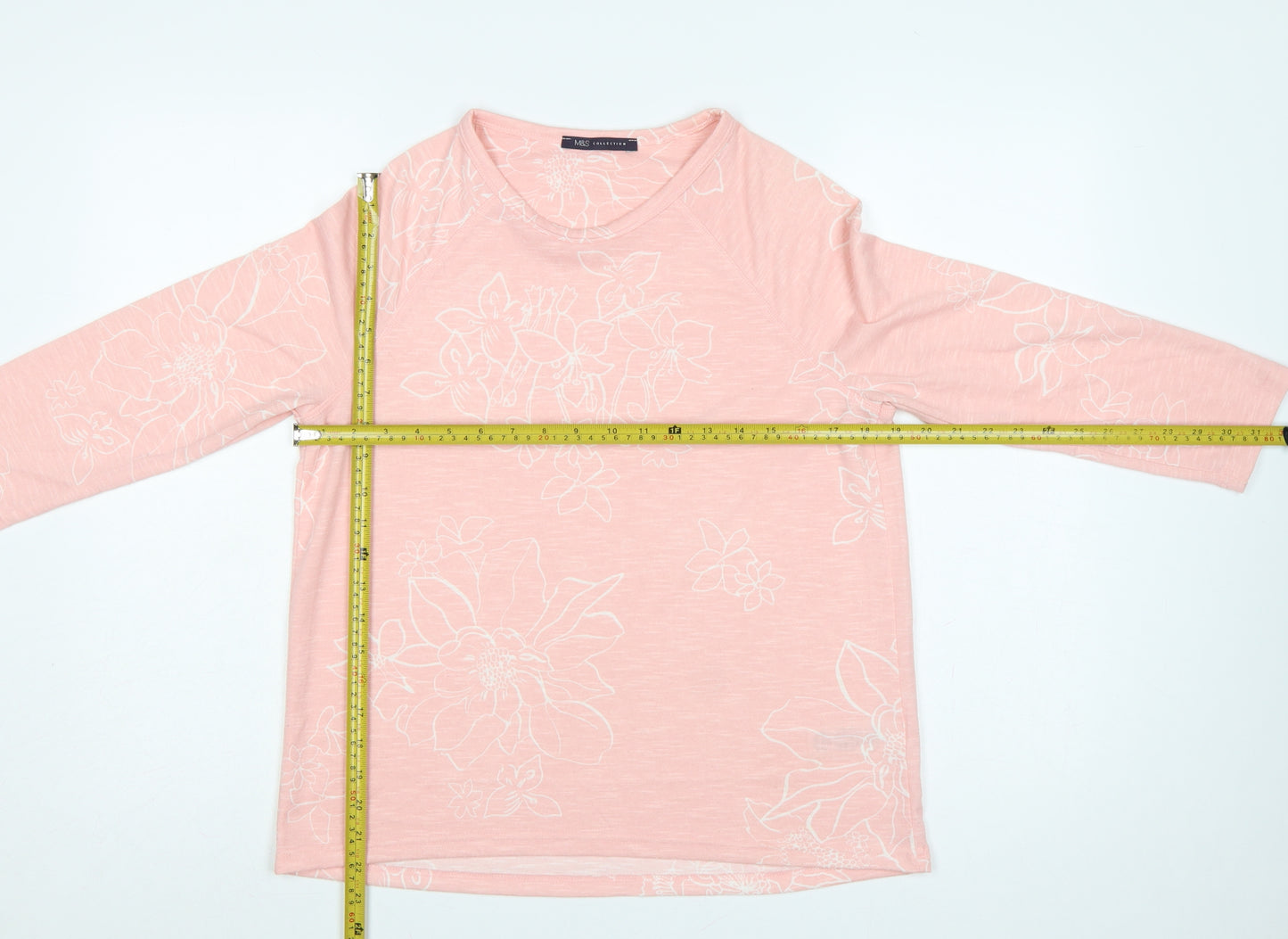 Marks and Spencer Women Pink UK 12 Floral Jersey Long Sleeve T-Shirt