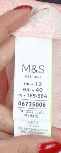 Marks and Spencer Women Pink UK 12 Floral Jersey Long Sleeve T-Shirt
