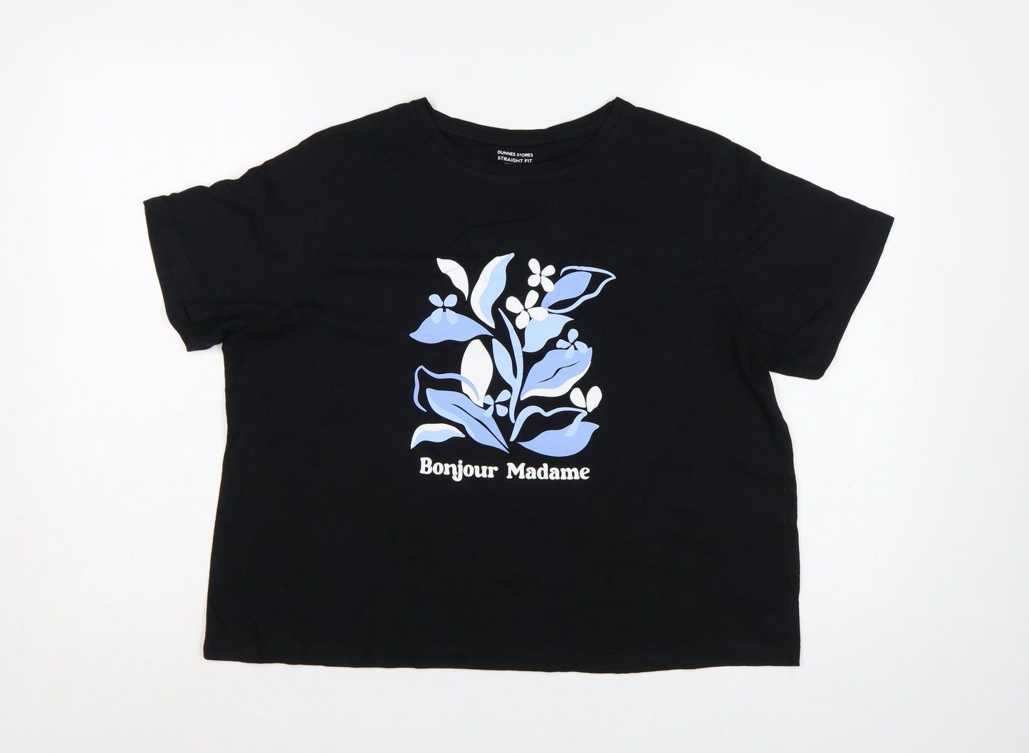 Dunnes Stores Women Black L Floral Bonjour Madame Cotton T-Shirt