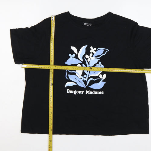 Dunnes Stores Women Black L Floral Bonjour Madame Cotton T-Shirt