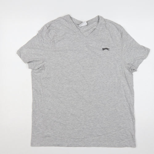 Slazenger Men’s Grey L V-Neck Short Sleeve Cotton Blend Logo T-Shirt