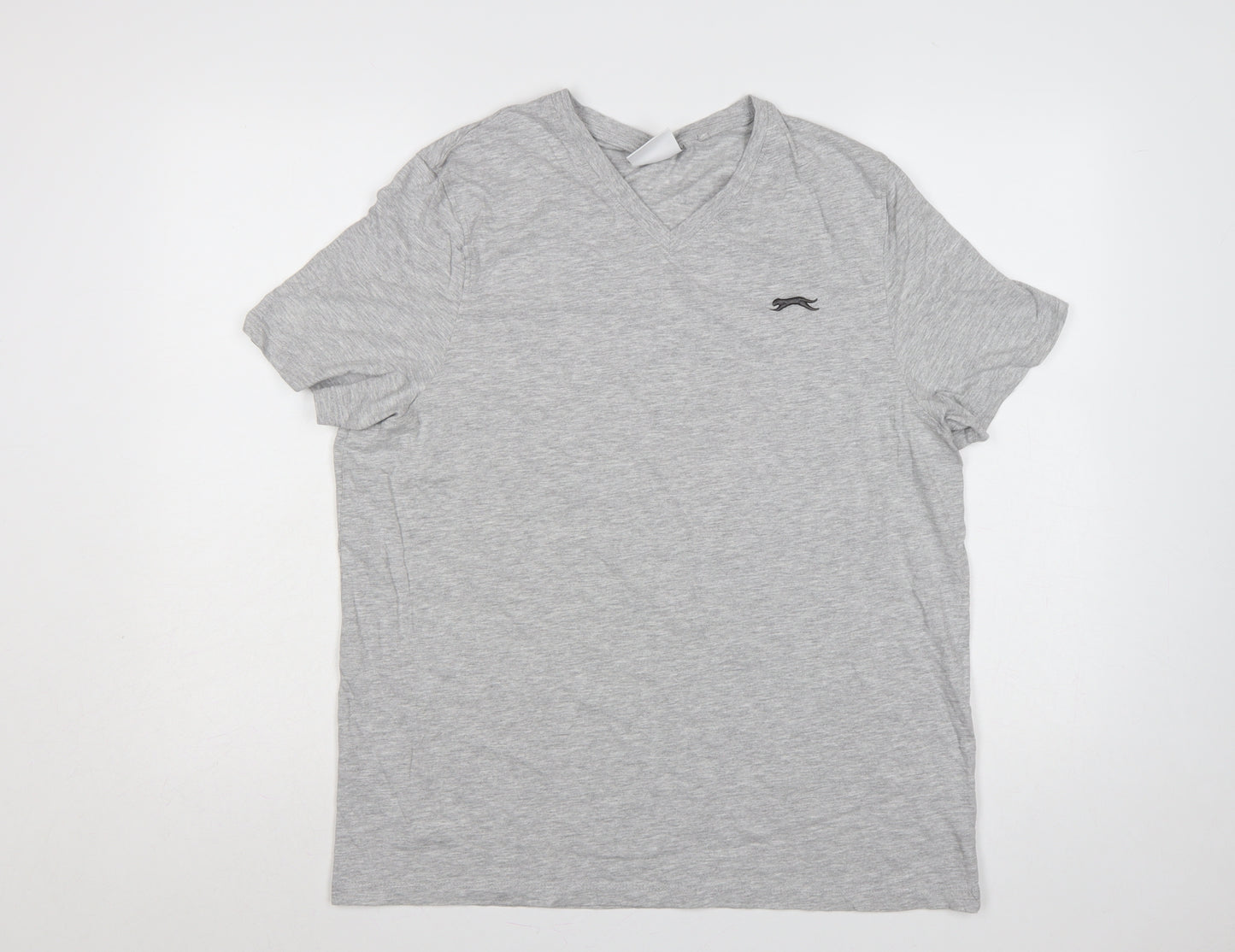 Slazenger Men’s Grey L V-Neck Short Sleeve Cotton Blend Logo T-Shirt