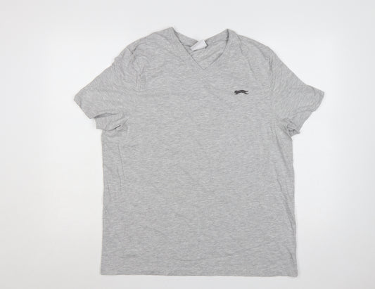Slazenger Men’s Grey L V-Neck Short Sleeve Cotton Blend Logo T-Shirt
