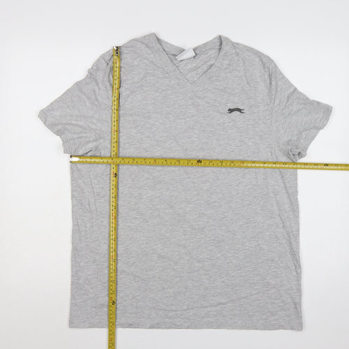 Slazenger Men’s Grey L V-Neck Short Sleeve Cotton Blend Logo T-Shirt
