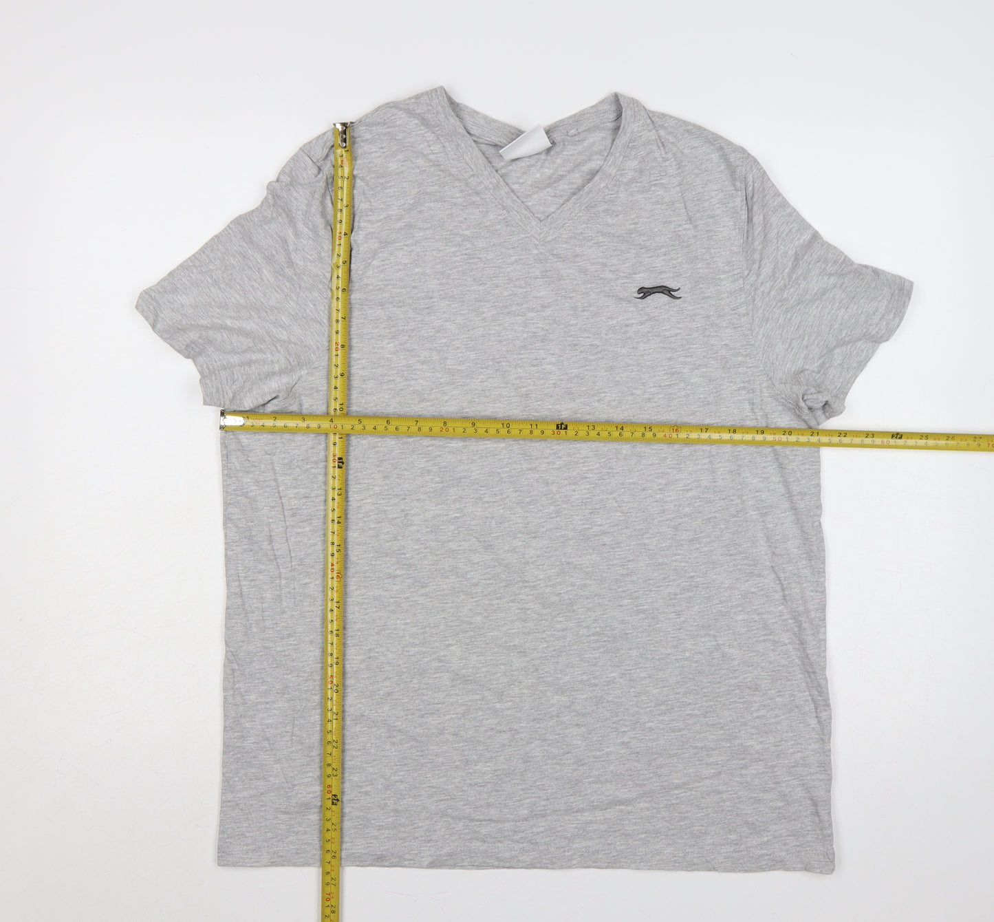 Slazenger Men’s Grey L V-Neck Short Sleeve Cotton Blend Logo T-Shirt