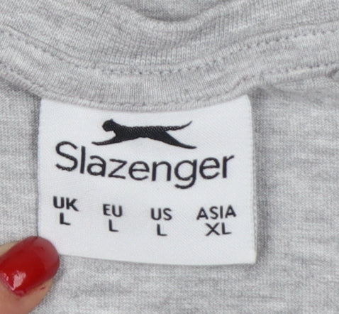 Slazenger Men’s Grey L V-Neck Short Sleeve Cotton Blend Logo T-Shirt
