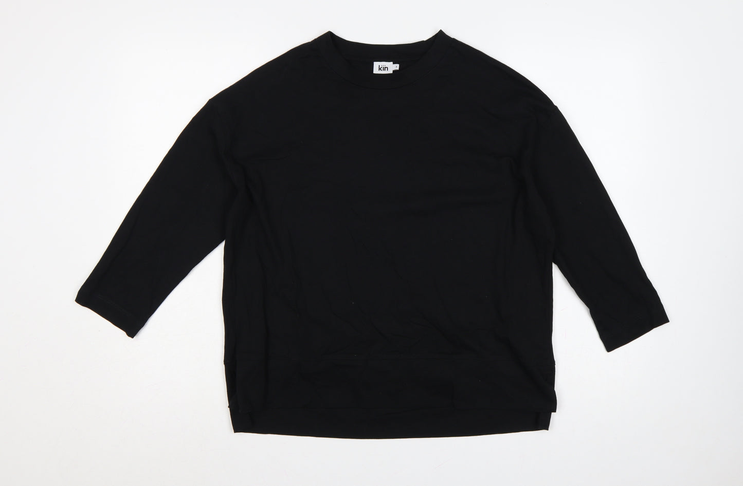 Kin Women Black S Basic Cotton Jersey 3/4 Sleeve T-Shirt