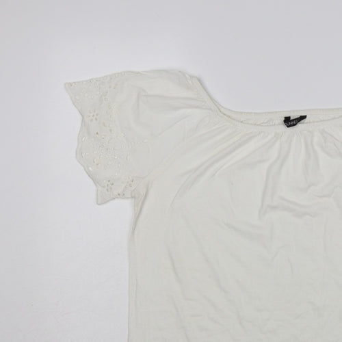 Dunnes Stores Women White UK 12 Basic Jersey T-Shirt Embroidered