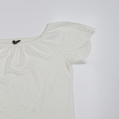 Dunnes Stores Women White UK 12 Basic Jersey T-Shirt Embroidered