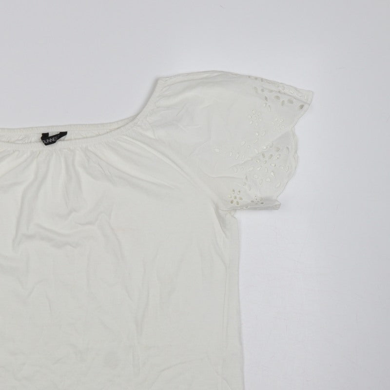Dunnes Stores Women White UK 12 Basic Jersey T-Shirt Embroidered