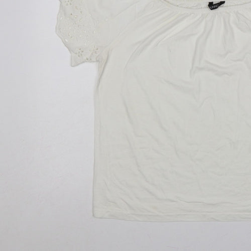 Dunnes Stores Women White UK 12 Basic Jersey T-Shirt Embroidered