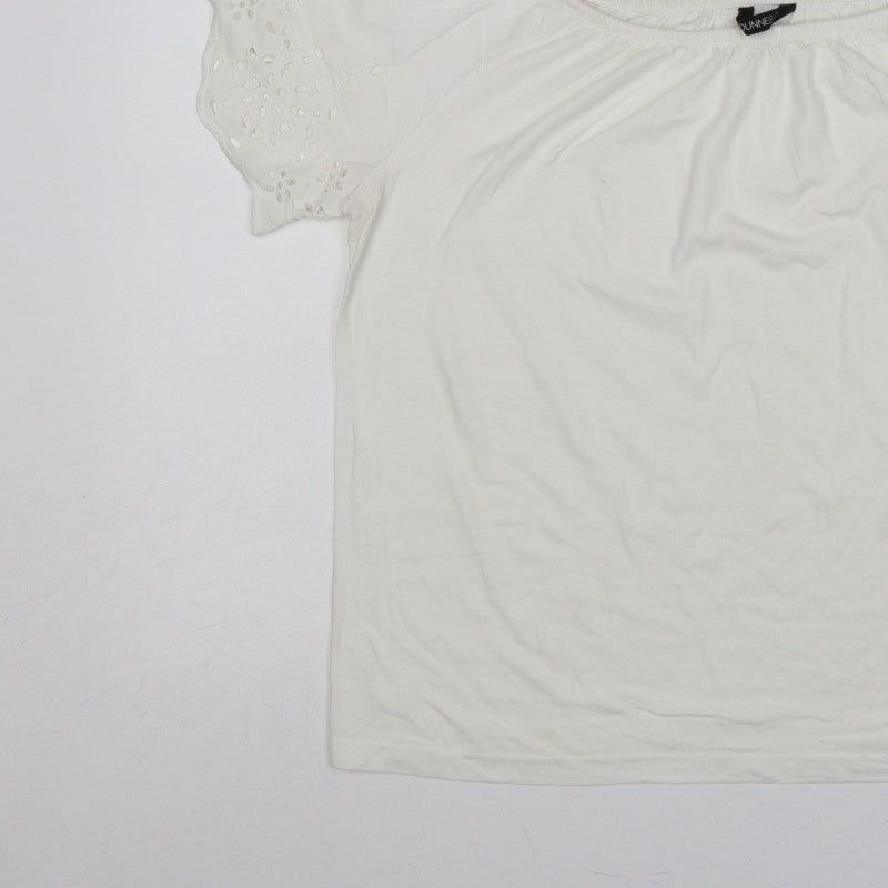 Dunnes Stores Women White UK 12 Basic Jersey T-Shirt Embroidered