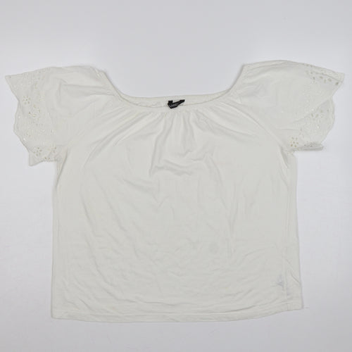 Dunnes Stores Women White UK 12 Basic Jersey T-Shirt Embroidered