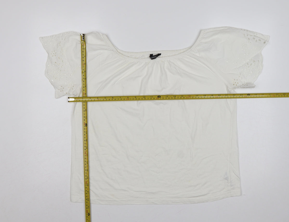 Dunnes Stores Women White UK 12 Basic Jersey T-Shirt Embroidered