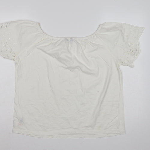 Dunnes Stores Women White UK 12 Basic Jersey T-Shirt Embroidered