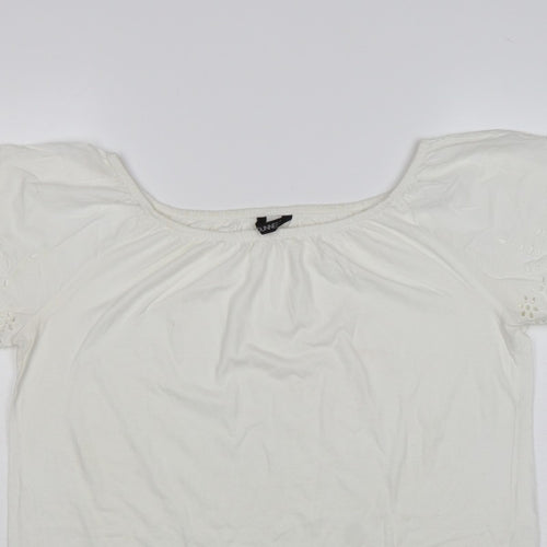 Dunnes Stores Women White UK 12 Basic Jersey T-Shirt Embroidered