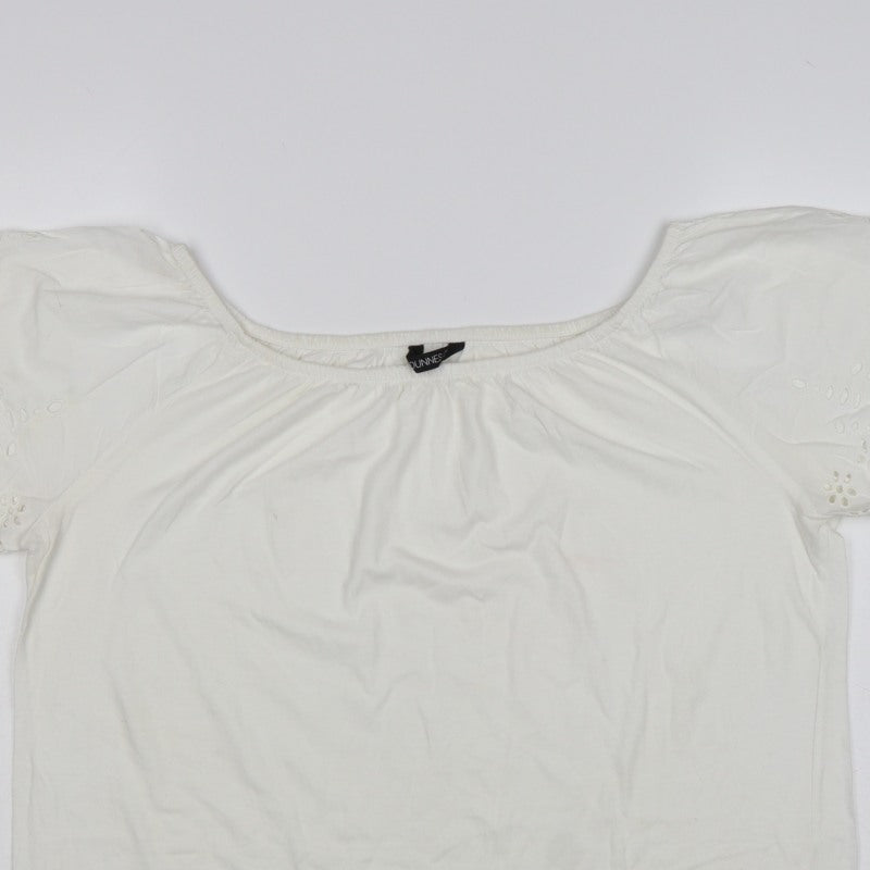 Dunnes Stores Women White UK 12 Basic Jersey T-Shirt Embroidered