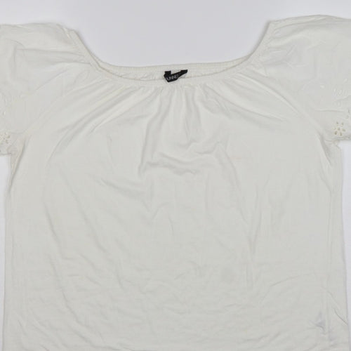 Dunnes Stores Women White UK 12 Basic Jersey T-Shirt Embroidered