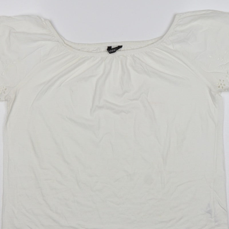 Dunnes Stores Women White UK 12 Basic Jersey T-Shirt Embroidered
