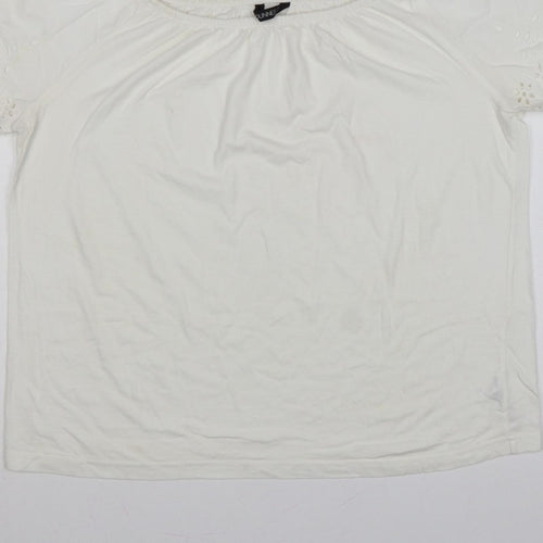 Dunnes Stores Women White UK 12 Basic Jersey T-Shirt Embroidered