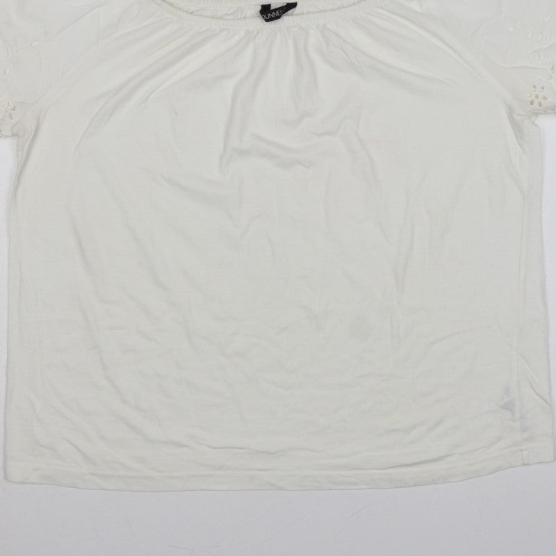 Dunnes Stores Women White UK 12 Basic Jersey T-Shirt Embroidered