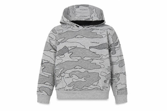 Firetrap Boys Grey Camo Logo Pullover Hoodie 9-10 Years