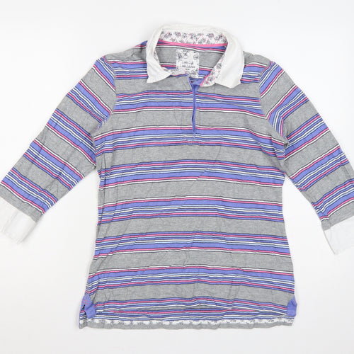 Marks and Spencer Women Multicoloured Size 12 Striped Cotton Polo Top