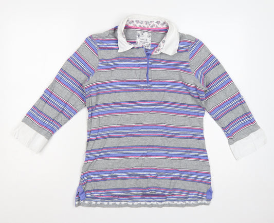 Marks and Spencer Women Multicoloured Size 12 Striped Cotton Polo Top