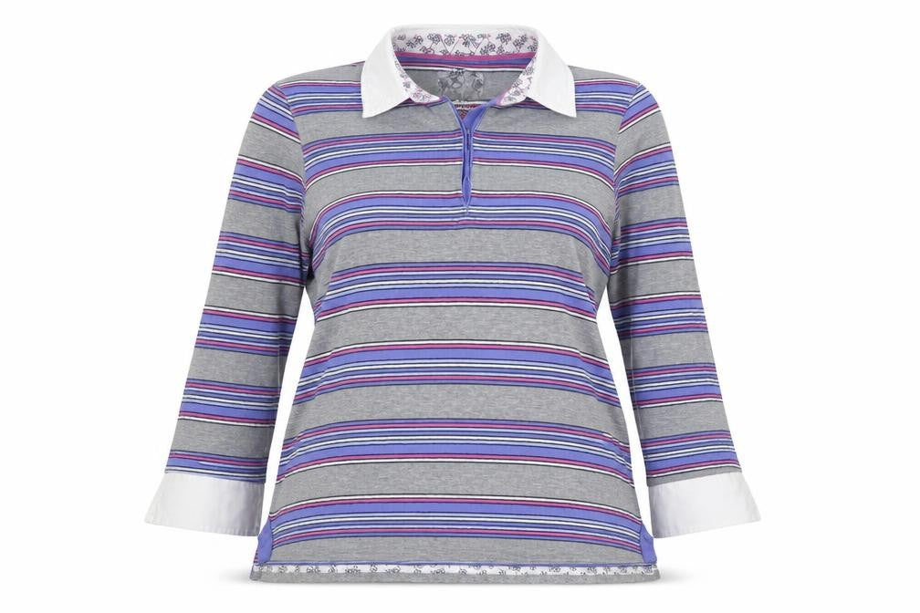 Front view of Marks & Spencer Women Multicoloured, size 12, Striped Cotton Polo Top