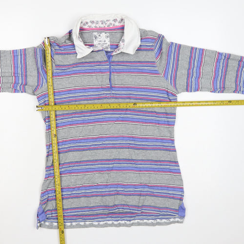 Marks and Spencer Women Multicoloured Size 12 Striped Cotton Polo Top