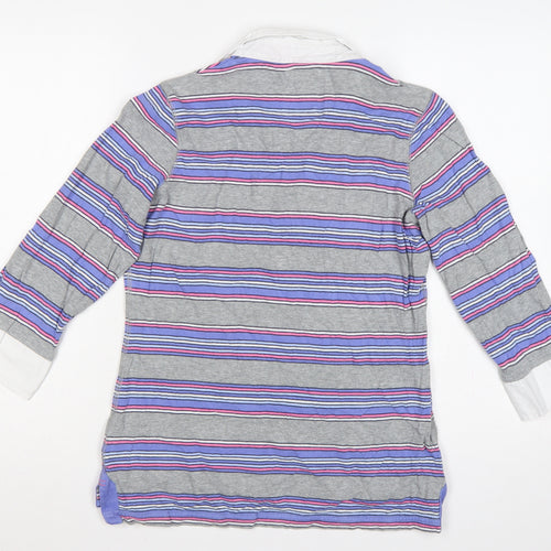 Marks and Spencer Women Multicoloured Size 12 Striped Cotton Polo Top