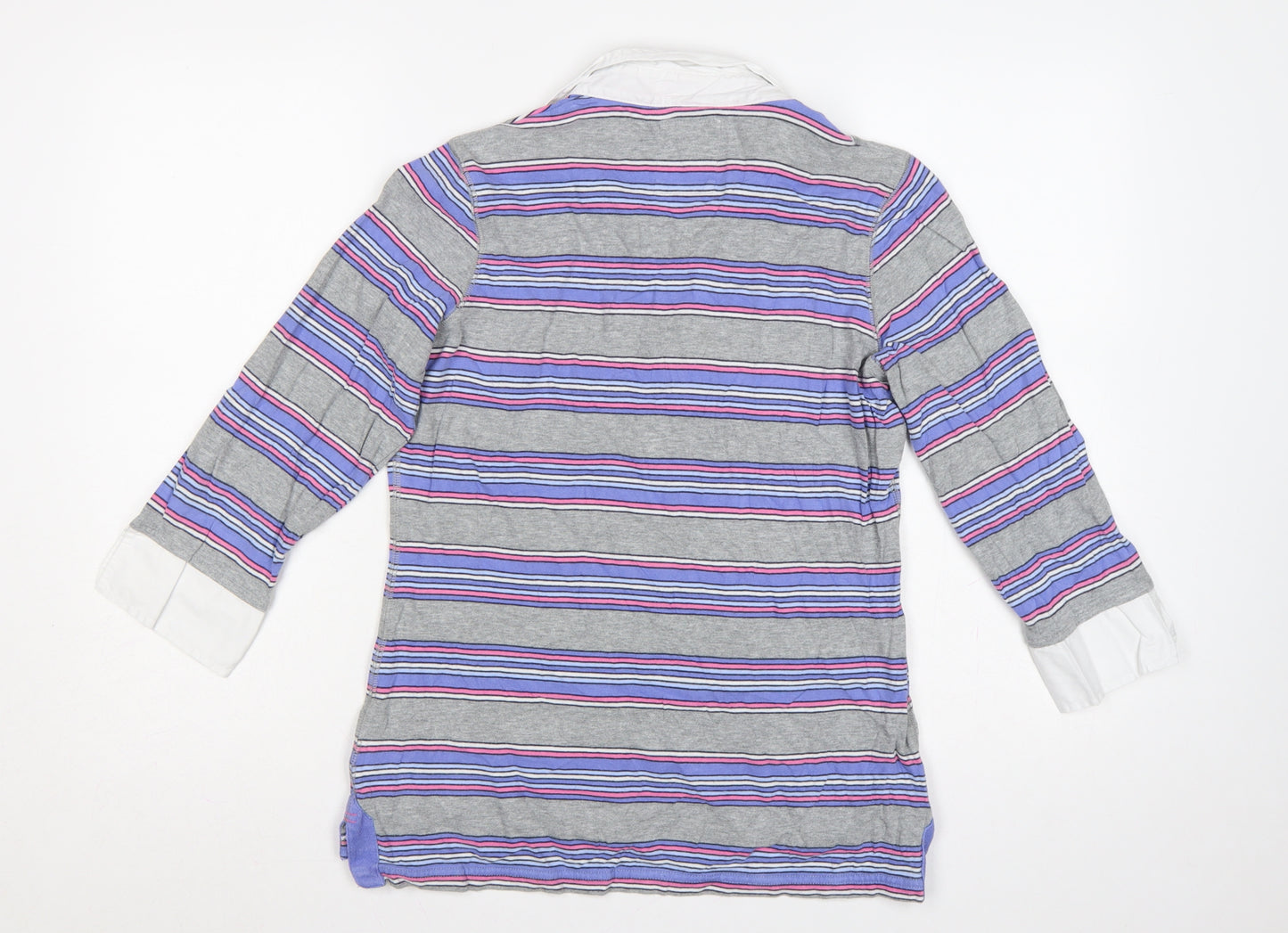 Marks and Spencer Women Multicoloured Size 12 Striped Cotton Polo Top