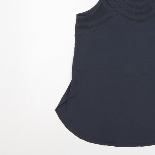 River Island Women Blue Size 12 Sleeveless Sheer Panel Tunic Blouse