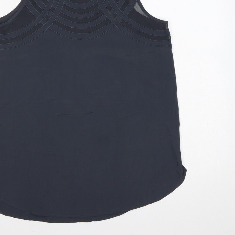 River Island Women Blue Size 12 Sleeveless Sheer Panel Tunic Blouse