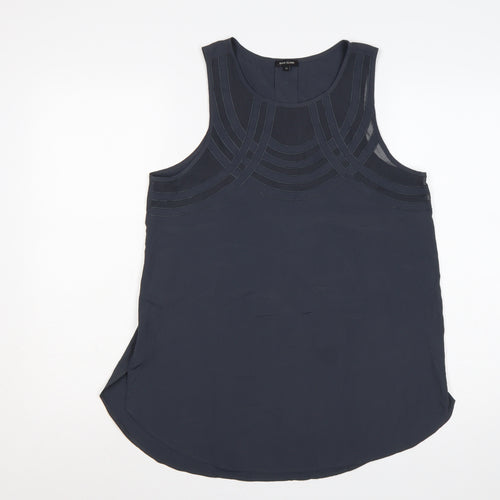 River Island Women Blue Size 12 Sleeveless Sheer Panel Tunic Blouse
