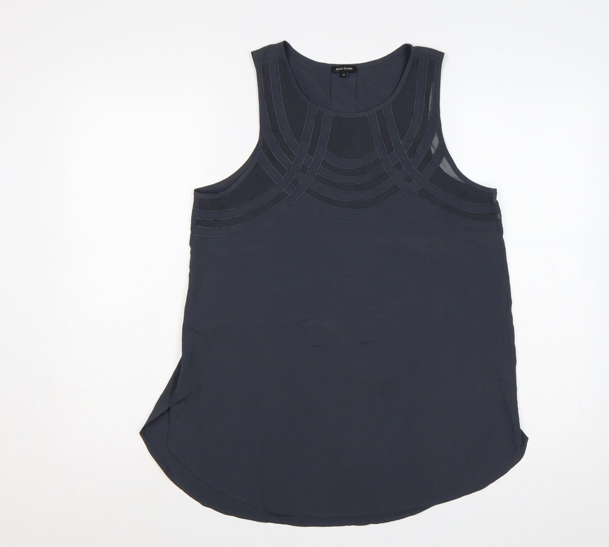 River Island Women Blue Size 12 Sleeveless Sheer Panel Tunic Blouse