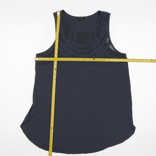 River Island Women Blue Size 12 Sleeveless Sheer Panel Tunic Blouse