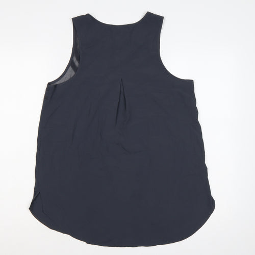 River Island Women Blue Size 12 Sleeveless Sheer Panel Tunic Blouse