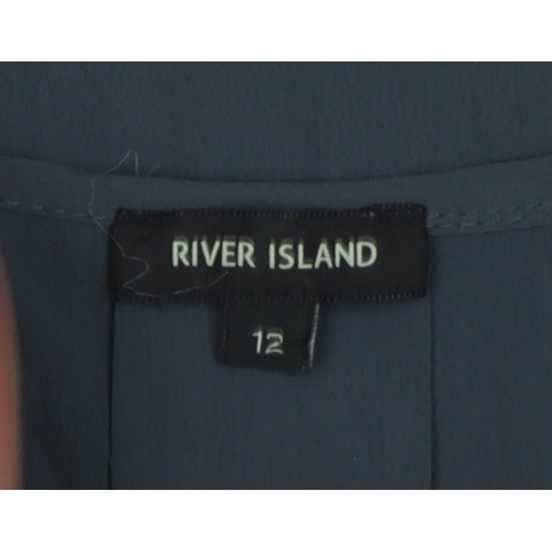 River Island Women Blue Size 12 Sleeveless Sheer Panel Tunic Blouse
