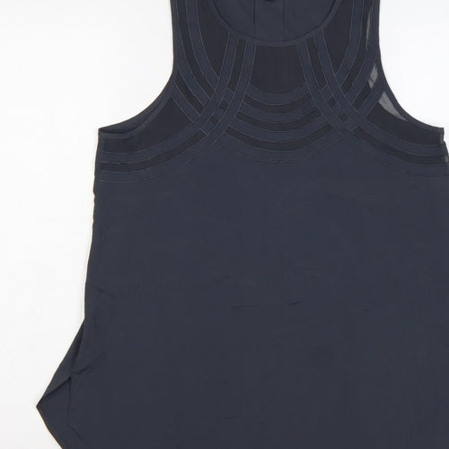 River Island Women Blue Size 12 Sleeveless Sheer Panel Tunic Blouse