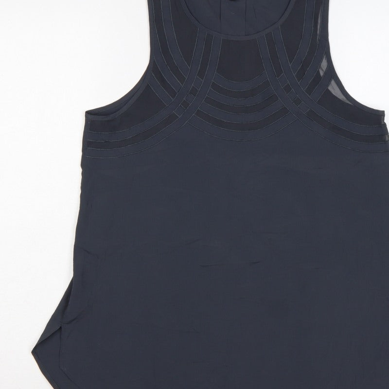 River Island Women Blue Size 12 Sleeveless Sheer Panel Tunic Blouse